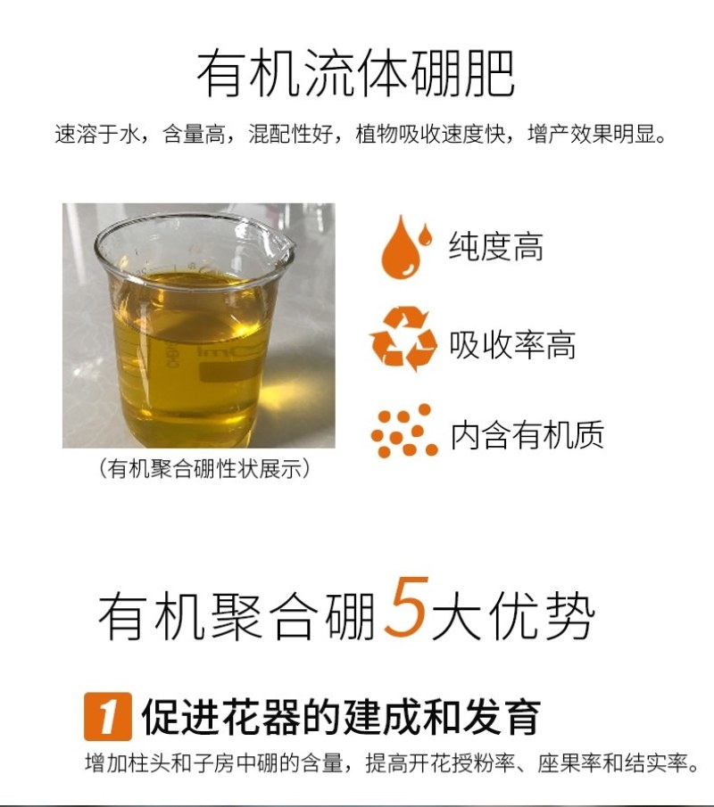 有机聚合硼肥保花保果提高坐果率快速补硼