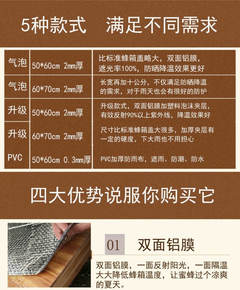 养蜂工具蜂箱降温防晒反光膜防晒保温防雨防潮蜂箱大盖隔热蜂