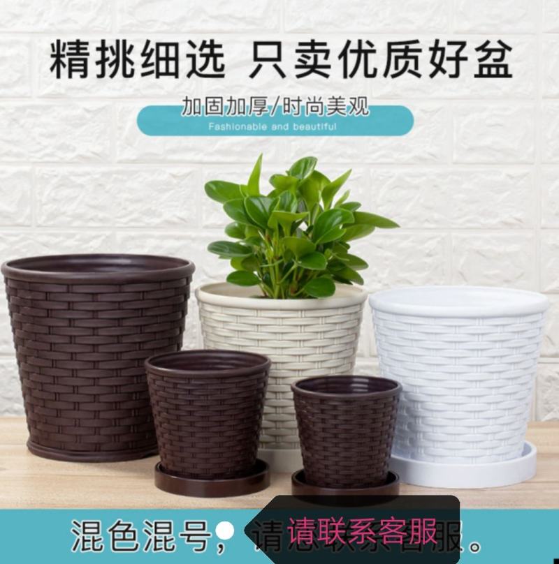 树脂花盆仿竹编款花卉绿植树脂花盆塑料花盆加厚加固多肉花盆