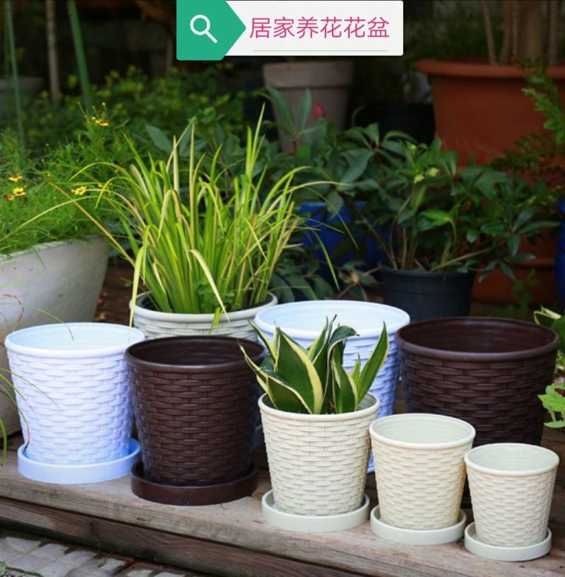 树脂花盆仿竹编款花卉绿植树脂花盆塑料花盆加厚加固多肉花盆