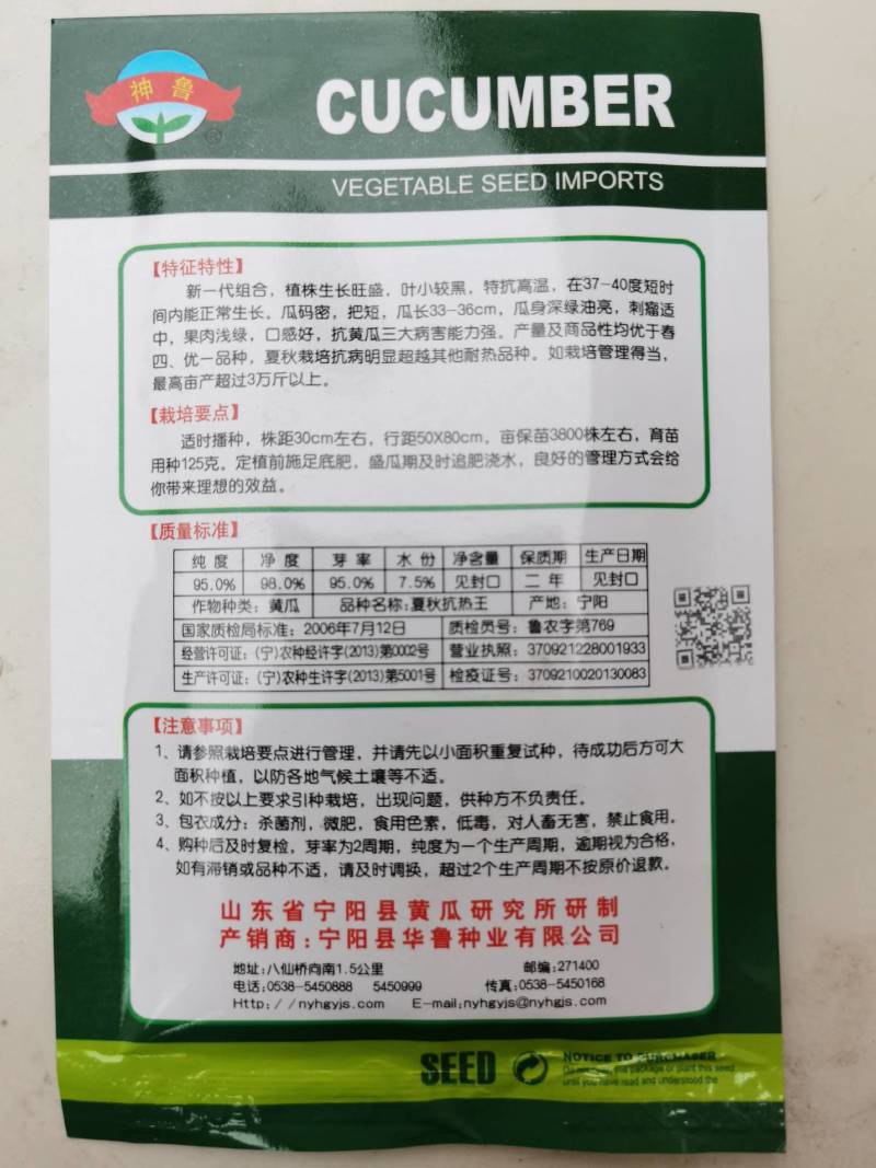 黄瓜种子夏秋抗热王露地绿芯耐热强磁黑油亮绿皮绿肉高产