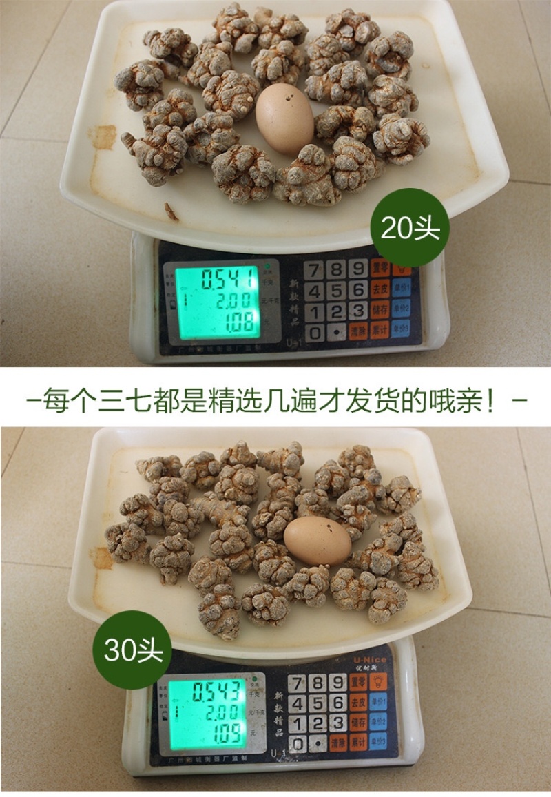 三七云南文山三七40头30头三七头可磨粉人工挑选产地批发