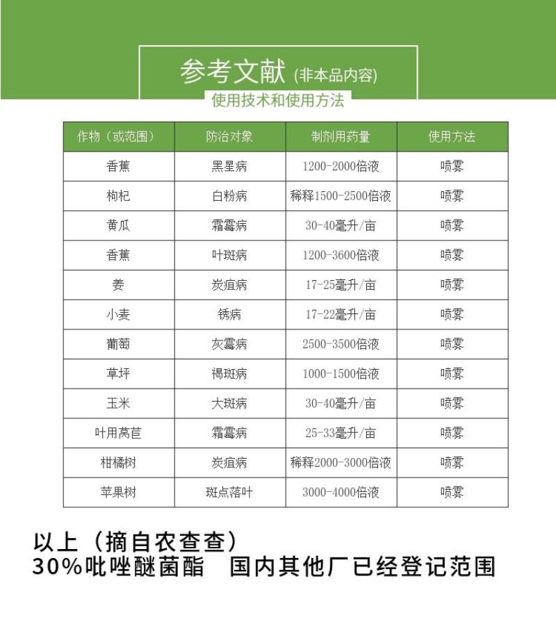 30%吡唑醚菌酯果树蔬菜花卉霜霉白粉炭疽叶斑病稻瘟病农药