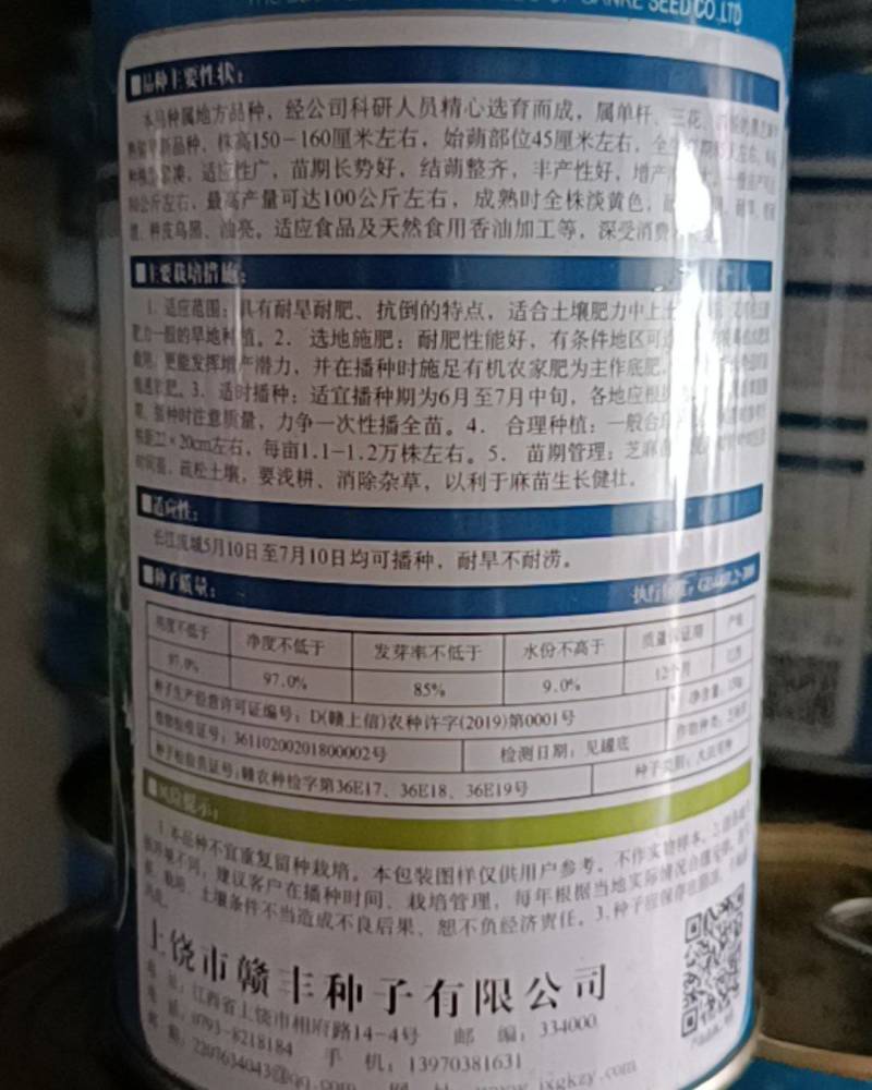 科芝8号赣科单杆三花四棱芝麻种子，江西本地品种