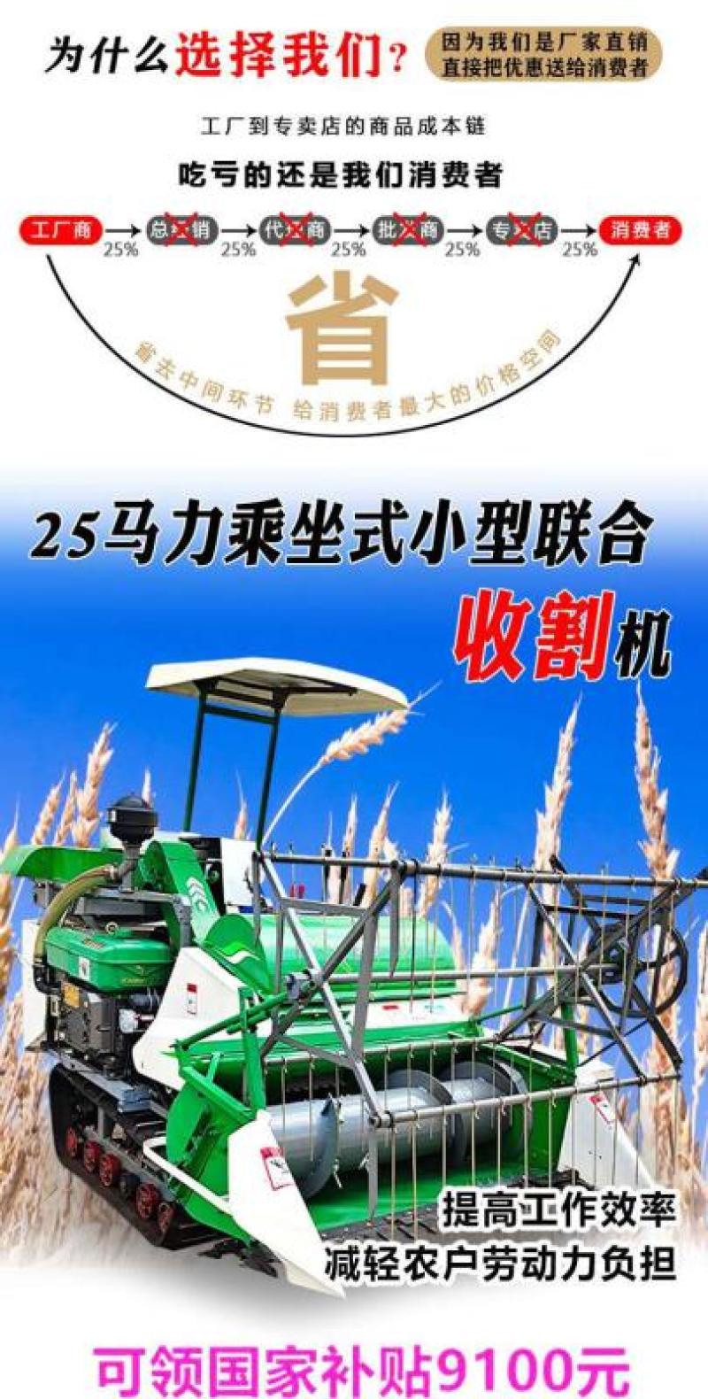 小麦收割机水稻收割机多种地形适用水田专用稻谷收获机