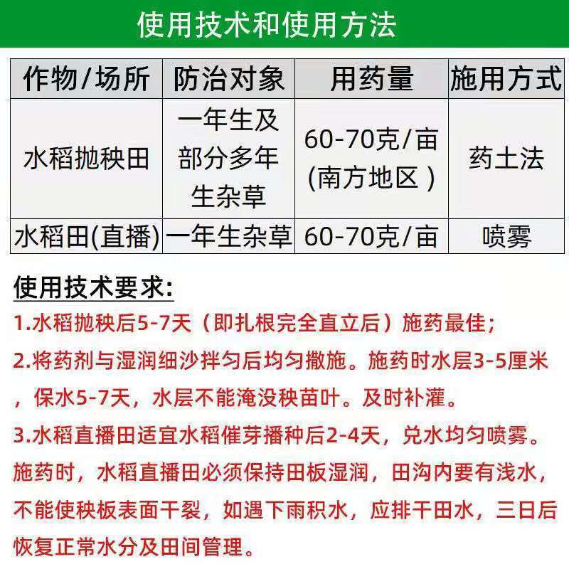 35%苄嘧丙草胺苄嘧磺隆水稻直播田抛秧田芽前封闭除草剂