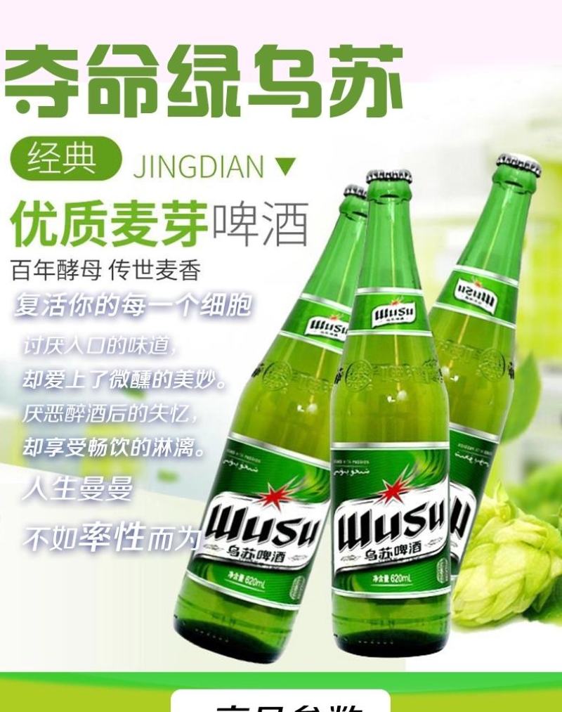 新疆乌苏啤酒夺命大乌苏620ml*12瓶绿乌苏新疆直发包