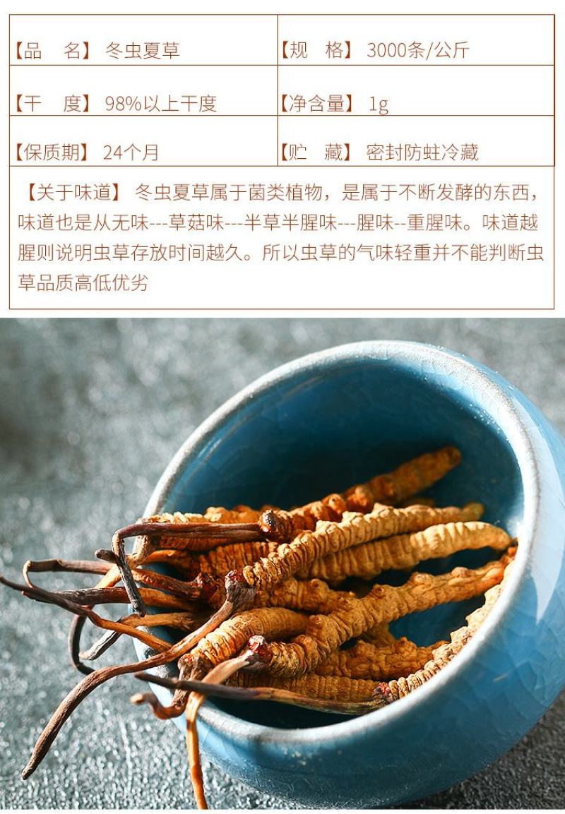 原域堂青海玉树3000条冬虫夏草正品野生干草头期新草