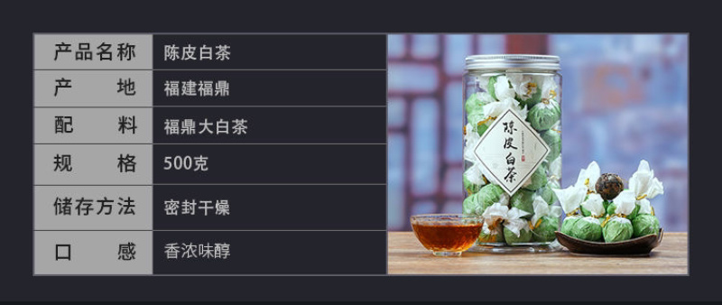 陈皮白茶陈皮寿眉白茶高山陈年老白茶老贡眉龙珠球福鼎茶