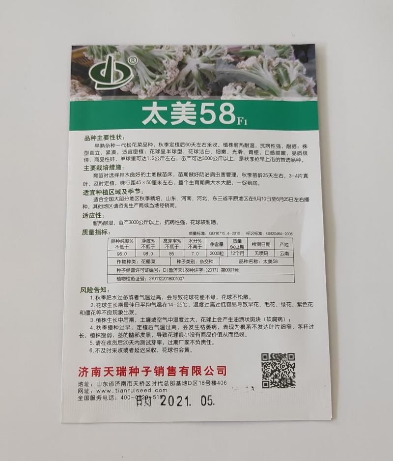 太美58松花菜种子早熟耐热耐晒产量高抗病性强