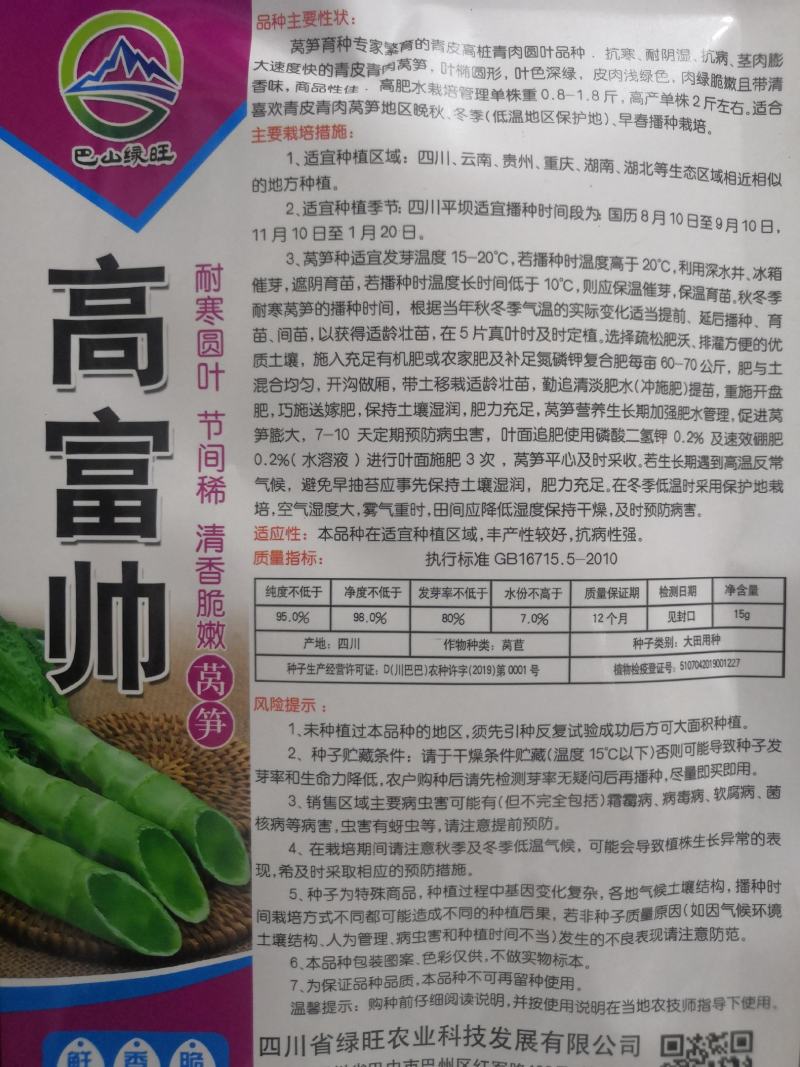 耐寒圆叶青莴笋种子三青皮绿皮绿肉莴笋清香脆嫩