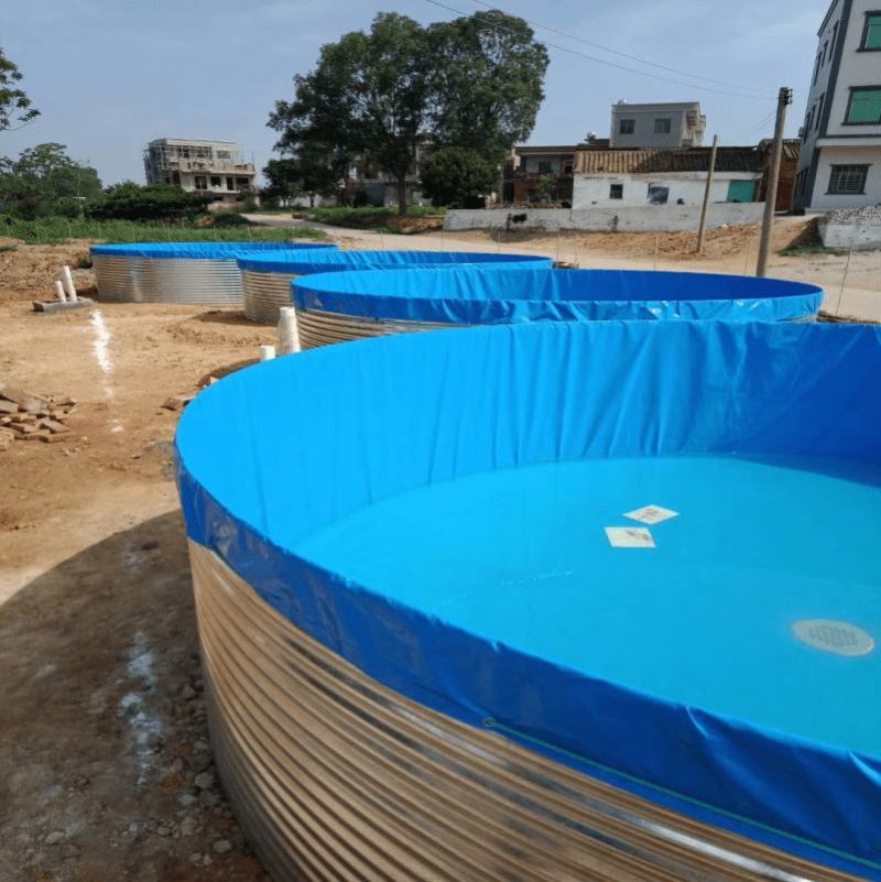 大型户外镀锌板帆布鱼池铁桶高密度养殖刀刮布蓄水池铁仓养鱼