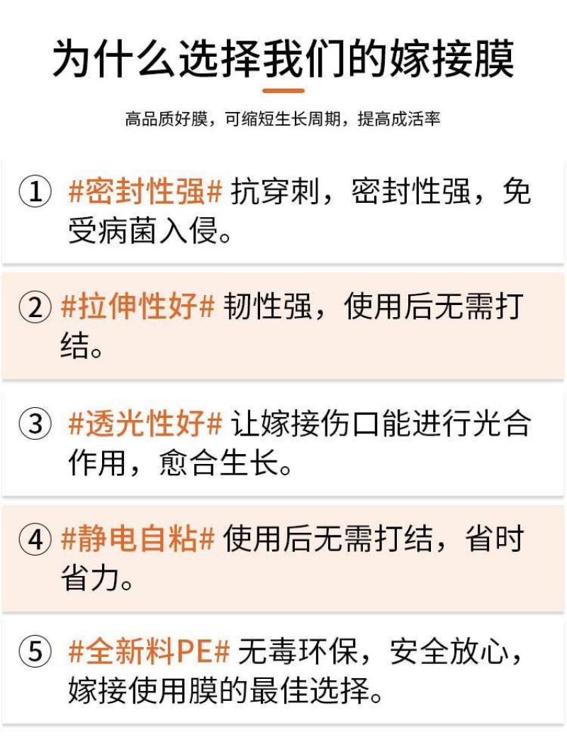 专业PE嫁接膜苗木果树专用膜缠绕膜自粘打包膜免打结透明拉