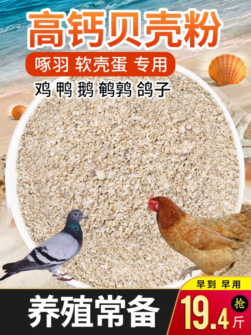 贝壳粉饲料补钙禽用鸡鸭鹅鸽子产蛋助消化饲料添加剂