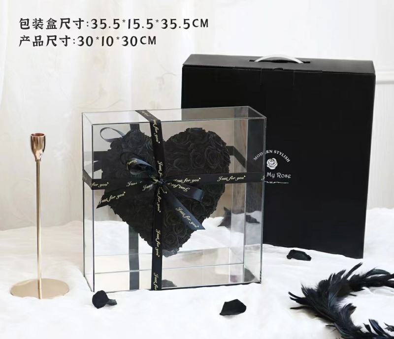 52朵永生花镜面心花盒包邮永生花成品批发七夕情人节礼物