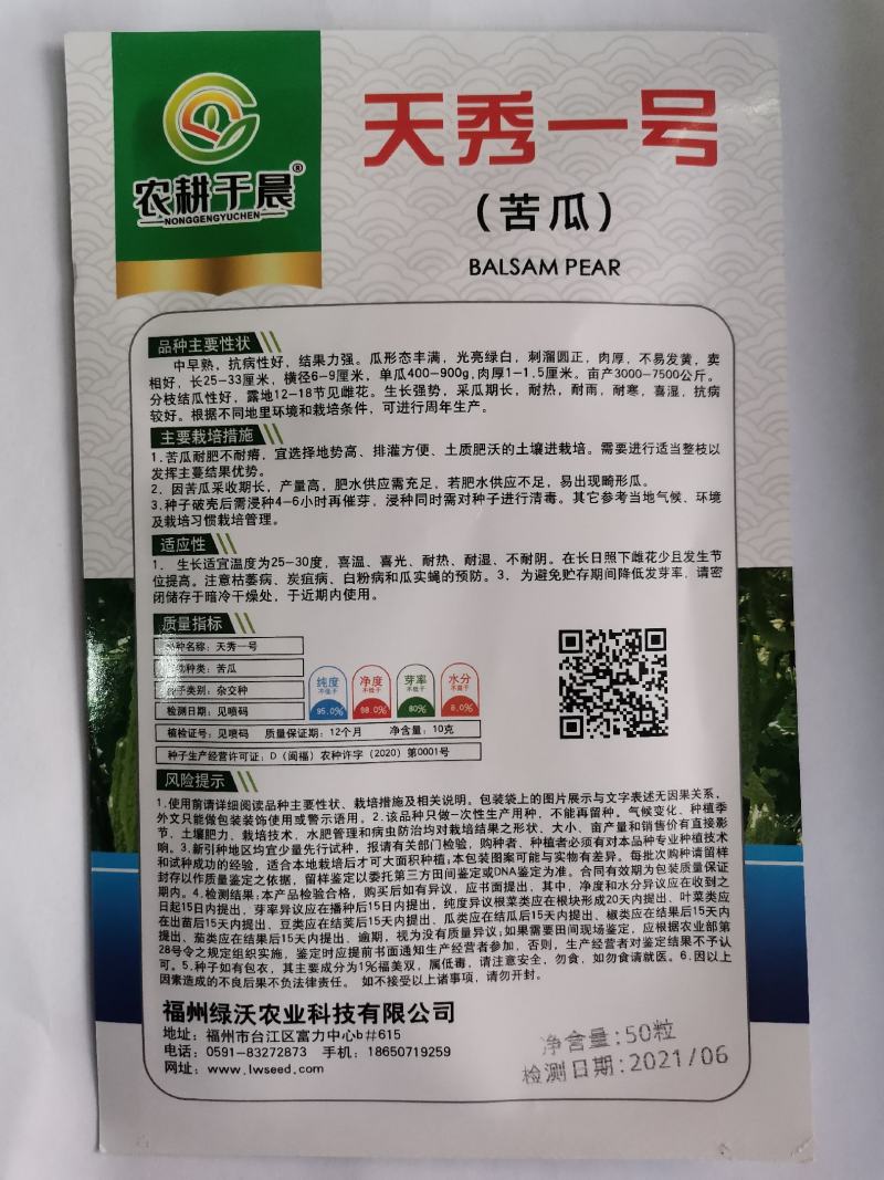 绿白苦瓜种子中早熟珍珠瘤菜农直供高品质苦
