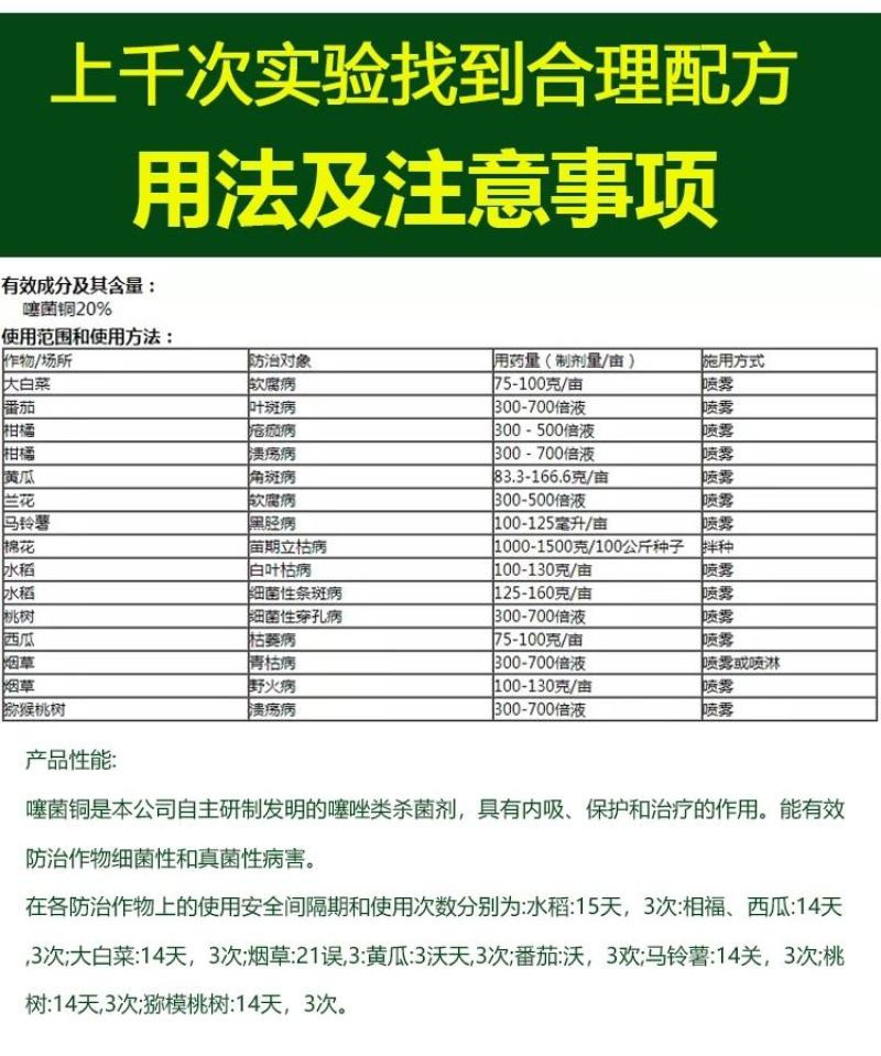 20%噻菌铜嘉田果蔬软腐病青枯病枯萎病细菌性角斑病杀菌剂