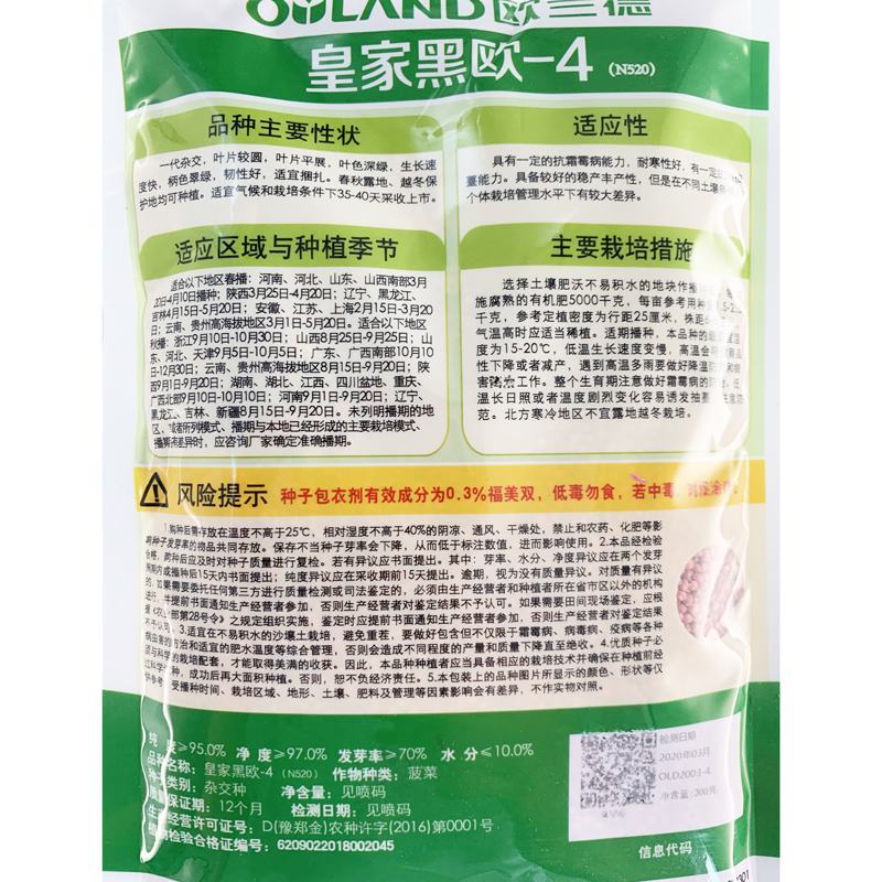 欧兰德皇家黑欧菠菜种子黑圆叶菠菜种抗病红根菠菜300克