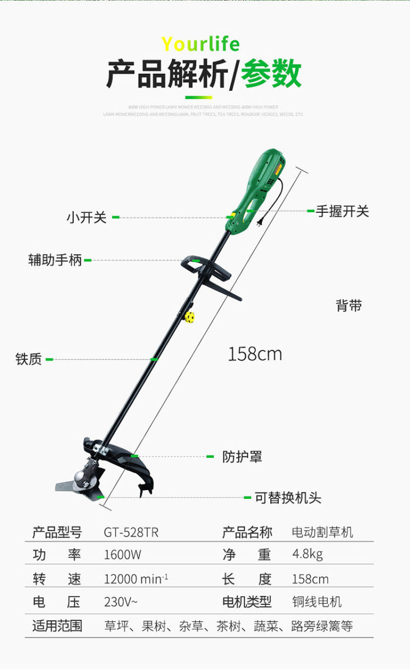 家用大功率电动割草机草坪除草机打草机插电式园林剪草机