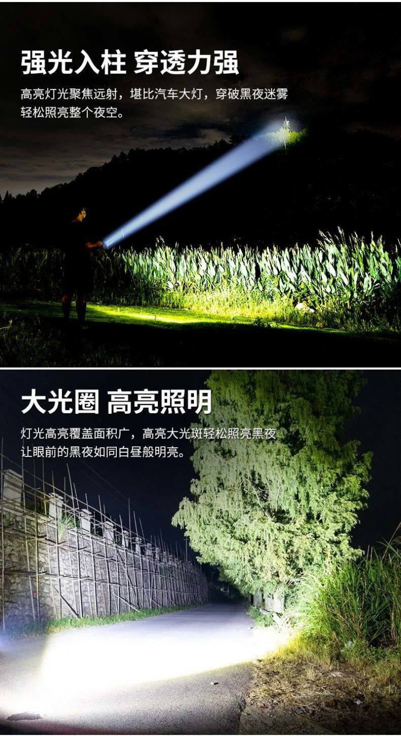 手电筒强光超亮远射可充电户野外家用特种兵大功率矿灯手提探