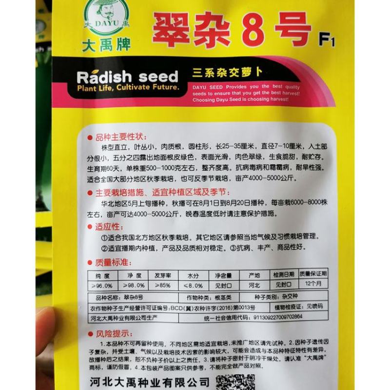 翠杂8号水果萝卜种子青皮青肉脆甜萝卜种子10克原袋发货