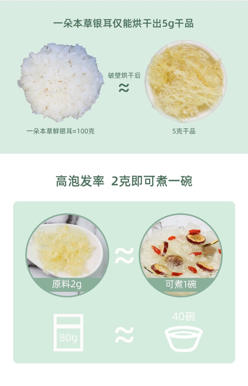 多胶本草银耳80g古田特级白木耳雪耳糯耳丑耳新鲜干货