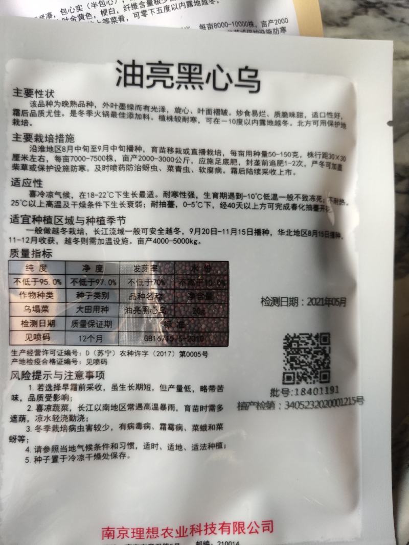 黑心乌种子，特矮型，乌塌菜