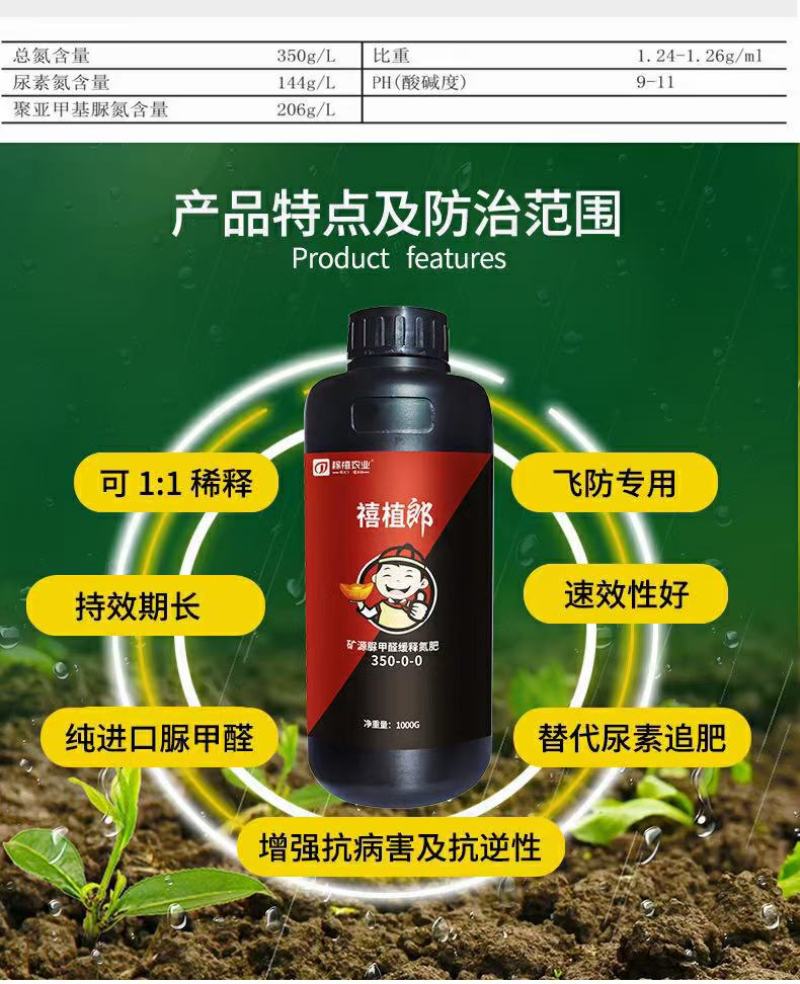 禧植郎～矿源脲醛缓释液体氮肥！飞防专用安全性高，进口原料