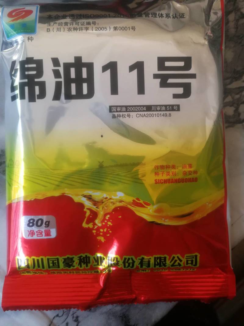 绵油11号油菜籽种子，直播210天，移栽220天。