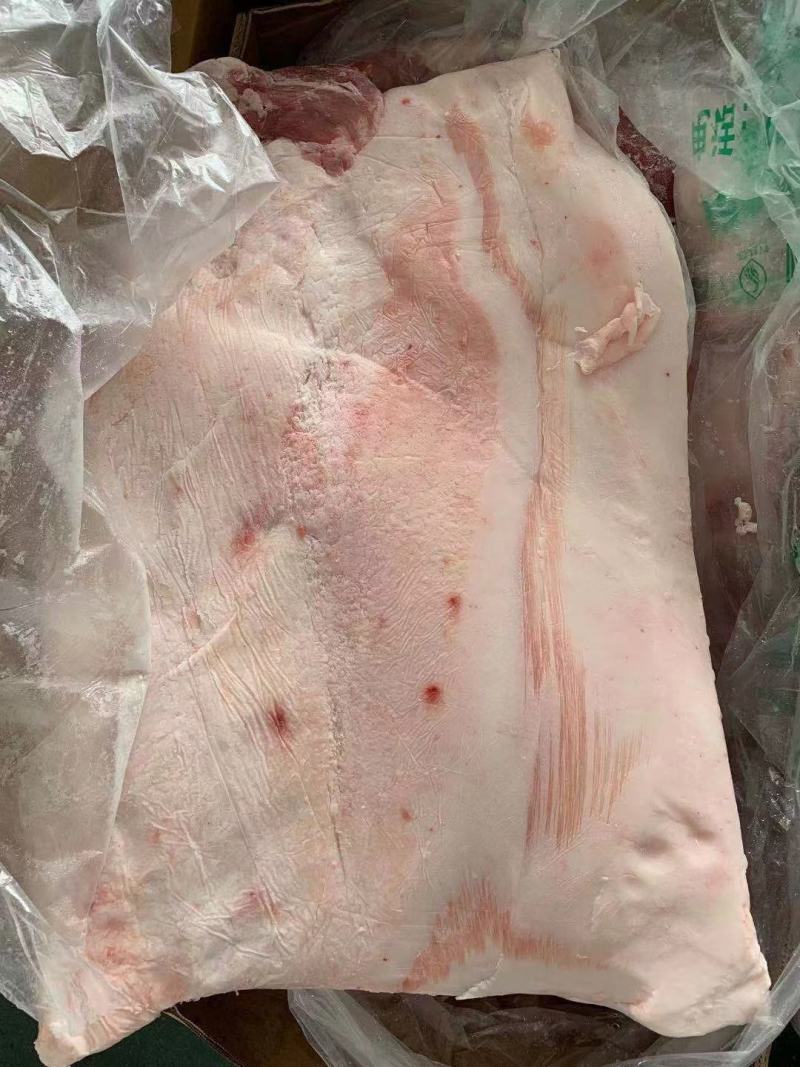国产肥猪去皮五花肉，25公斤4/5片。厂家直销
