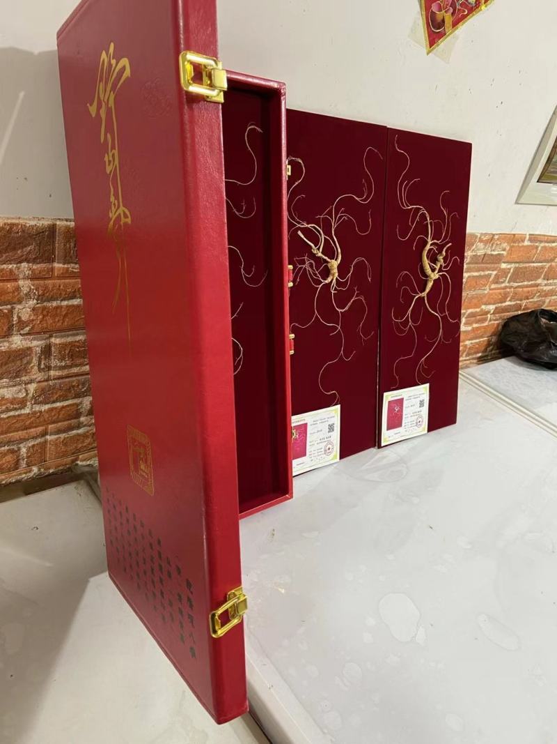 【长白山野山参精品礼盒，中国红皮礼盒，60厘米