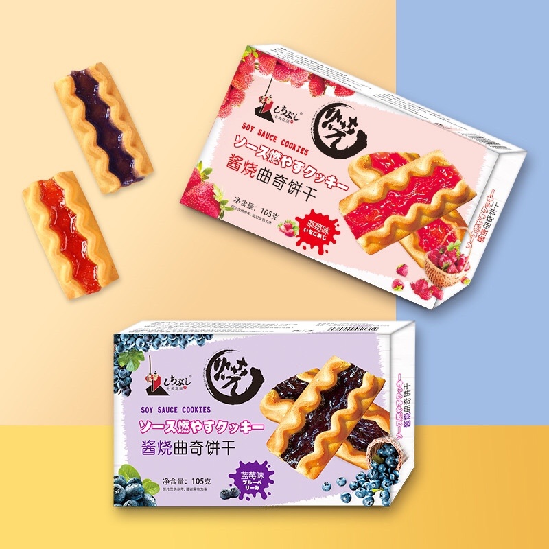 蓝莓味曲奇饼干网红零食草莓饼干盒装批发105g/盒