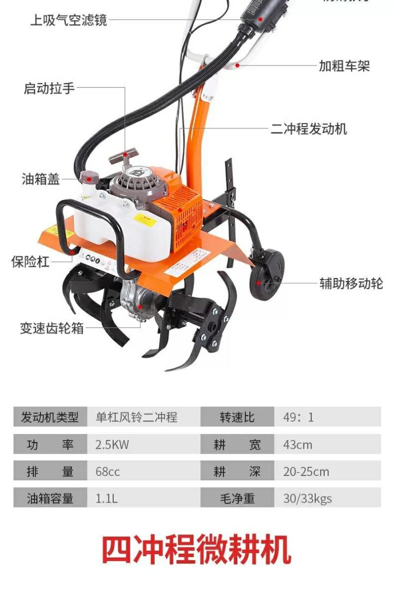 微耕机翻土锄草开沟小型汽油多功能农用果园松土机犁地开荒旋