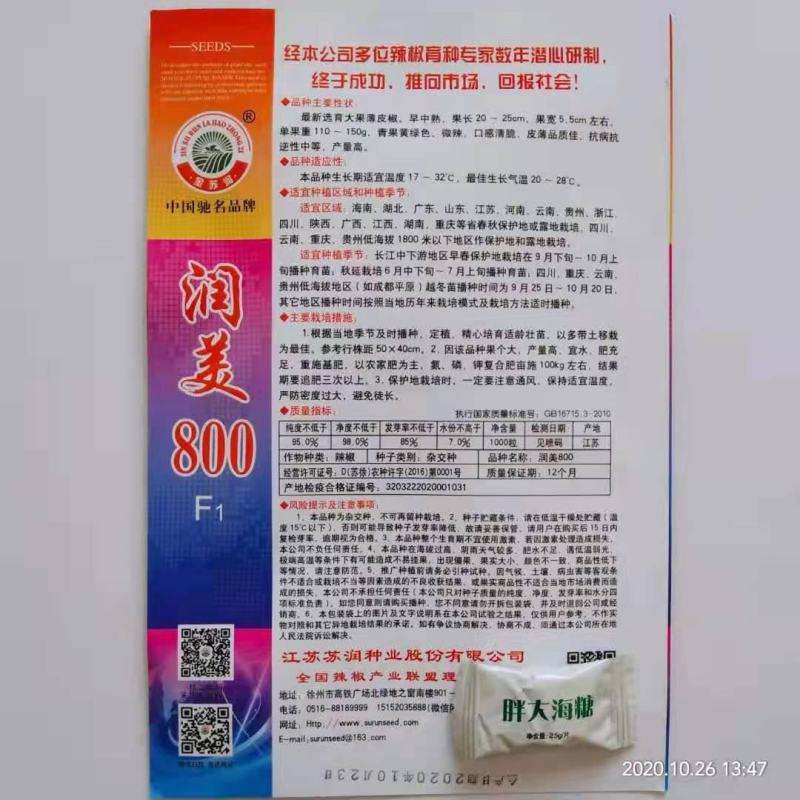 润美800薄皮椒种子果黄绿皮果长20～25厘米抗病性好品