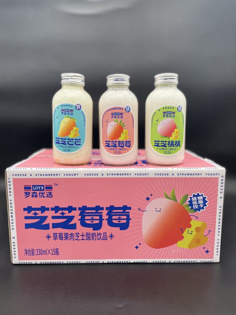 罗森优选酸奶饮品厂家直销大果粒高蛋白玻璃瓶便利店商超