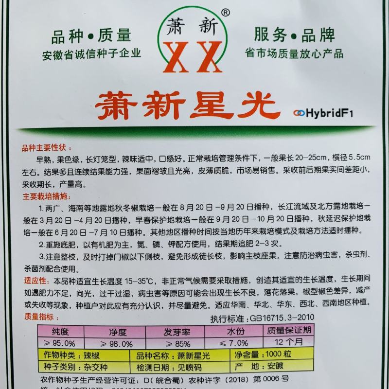 萧新星光长灯笼型辣椒种子薄皮大果中辣早熟薄皮椒种子大泡椒