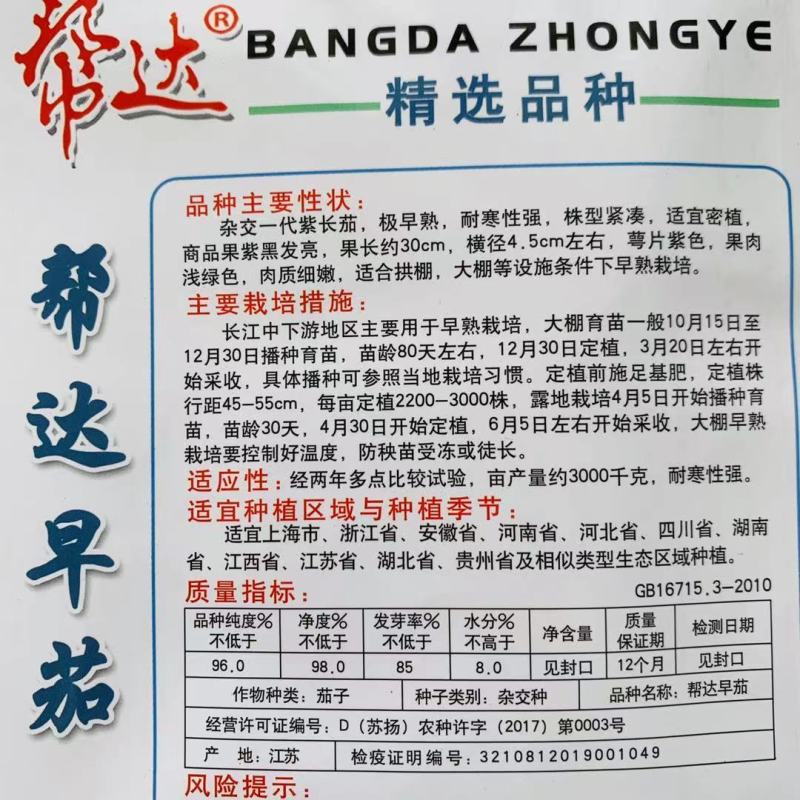 帮达早茄杂交一代紫长茄种子特早熟耐寒品种拱棚大棚早熟栽培