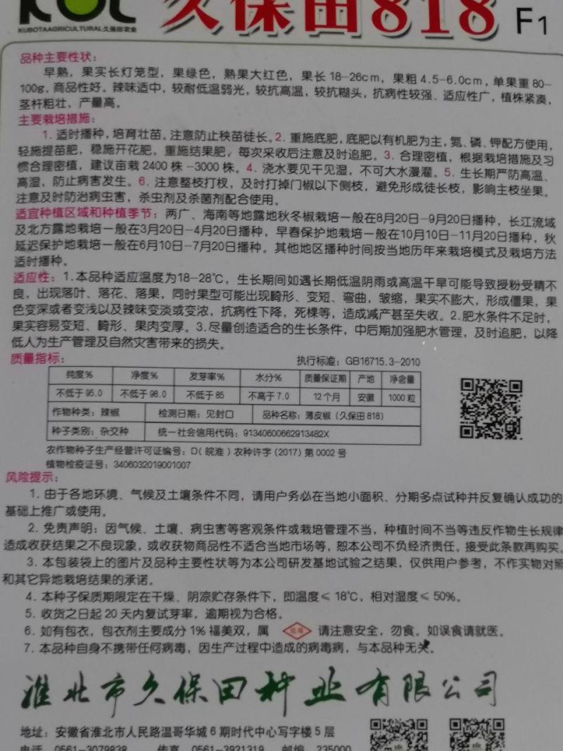 冬暖式大棚早春弓棚秋延迟专用辣椒种久保田818