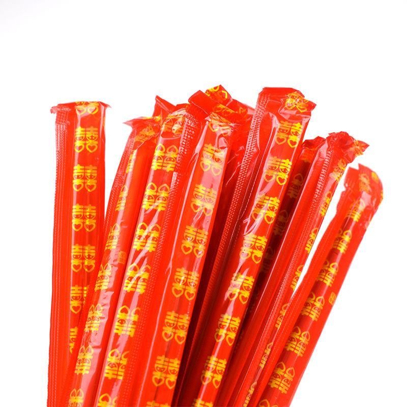 一次性筷子红色结婚喜庆一次性圆筷子婚礼酒席餐具筷红双喜筷