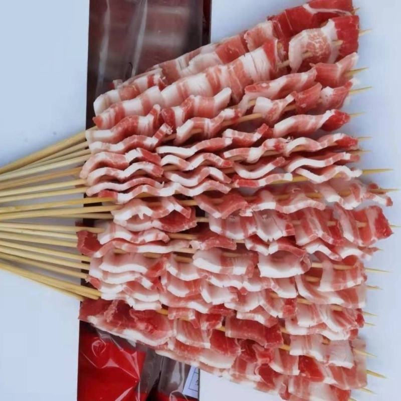 原切五花肉串烧烤油炸铁板原味新鲜冷冻商用半成品200串包