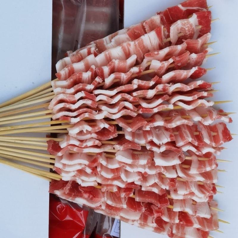 原切五花肉串烧烤油炸铁板原味新鲜冷冻商用半成品200串包