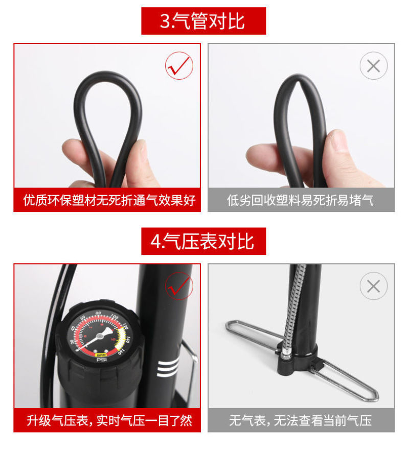 打气筒自行车家用小型高压便携式电动电瓶车篮球通用气管子