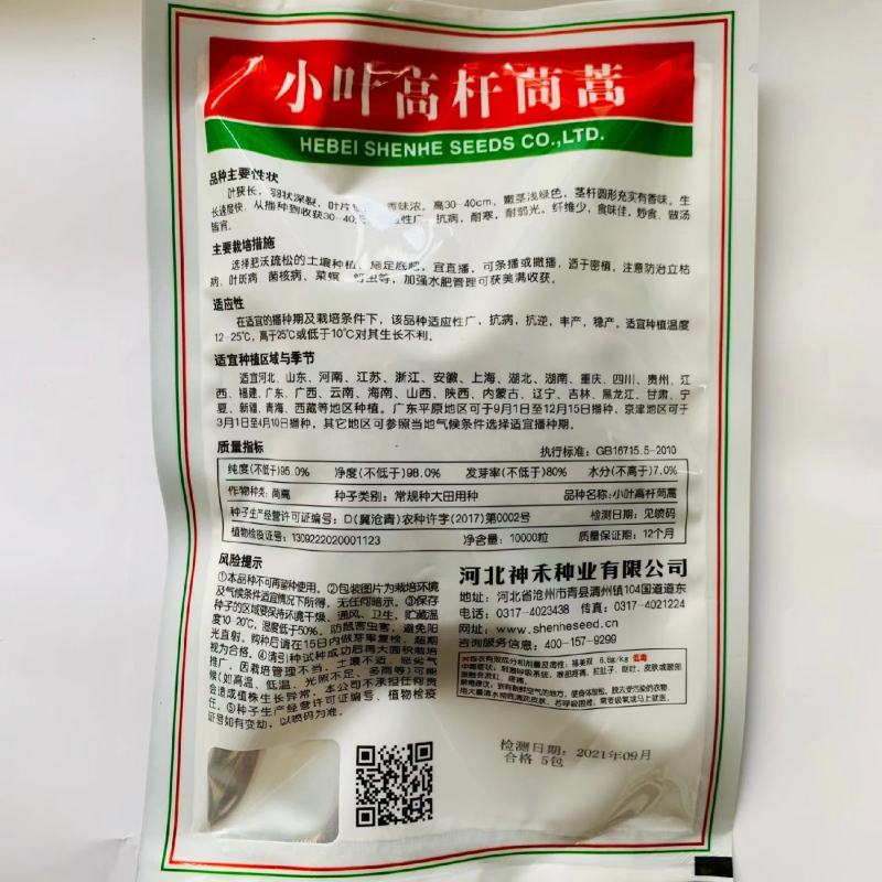 神禾小叶高杆茼蒿种子香味浓抗病耐寒茼蒿菜种籽蓬蒿桐花菜