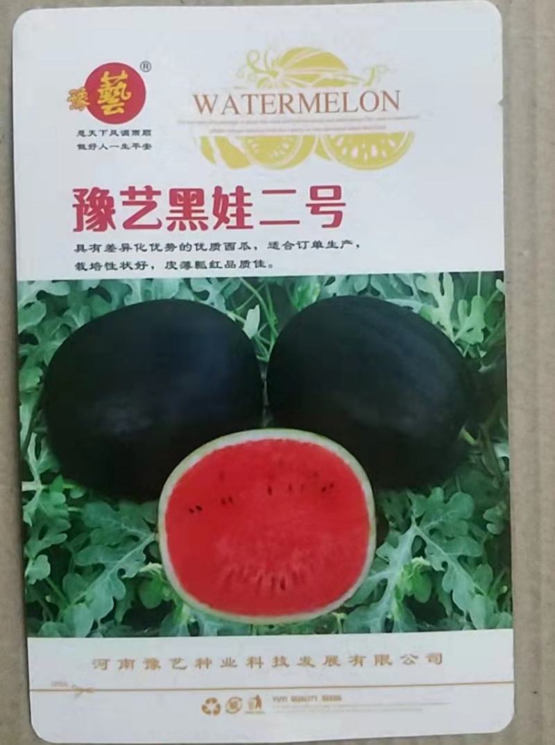 豫艺黑娃二号西瓜种子黑皮大红瓤耐低温早熟口感好
