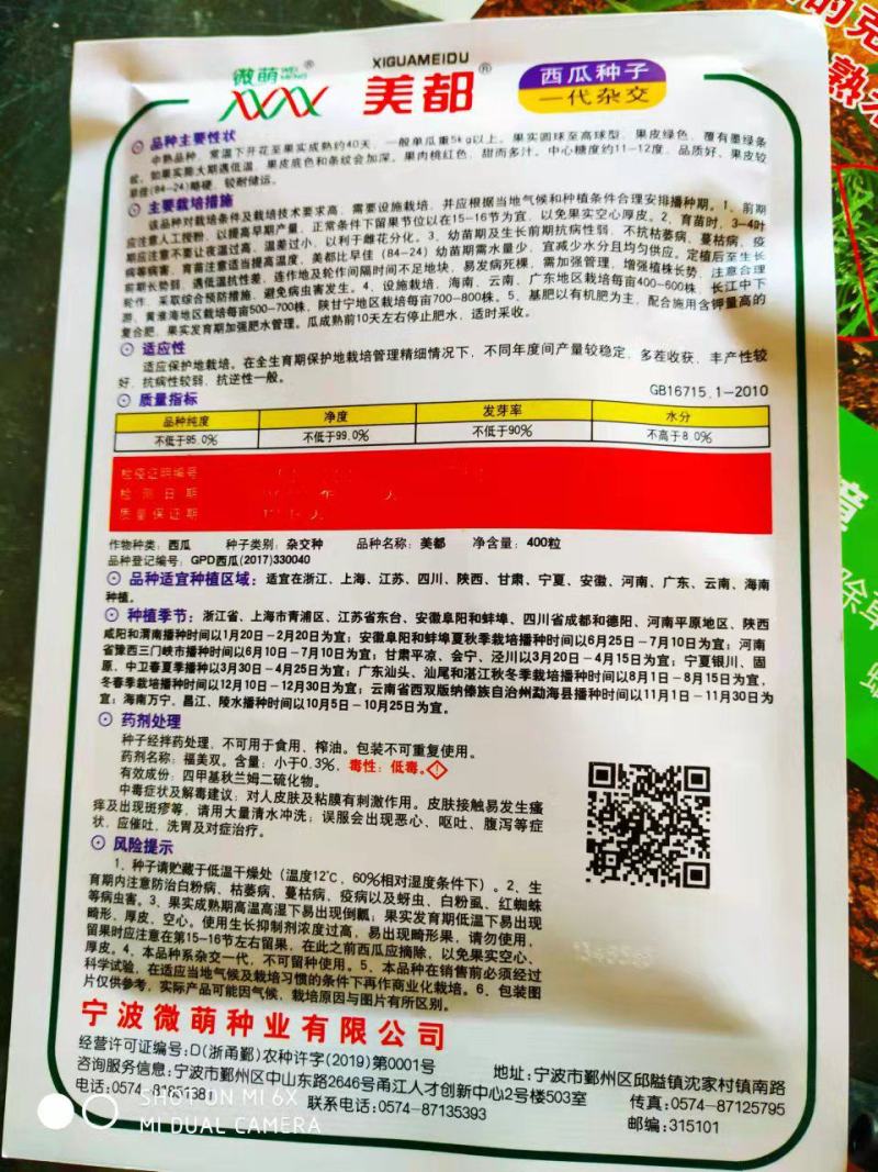 美都西瓜品种浙江微荫红酥手美都400粒/袋3袋以上包邮