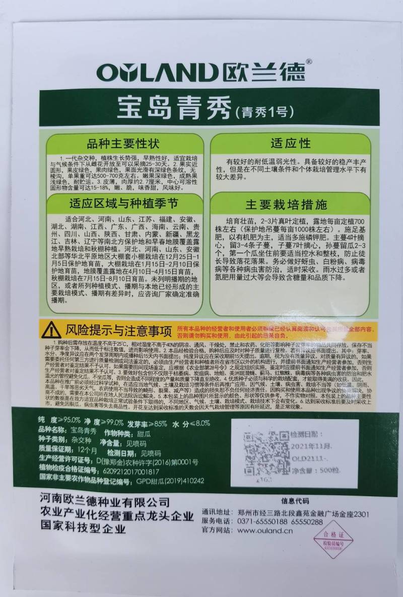 宝岛青秀绿宝甜瓜种子高品质绿皮绿肉口感酥脆基地专用