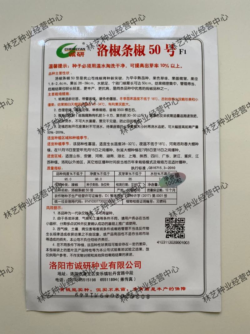 诚研洛椒条椒50号线椒辣椒种孑籽子大果早中熟翠绿微皱高产