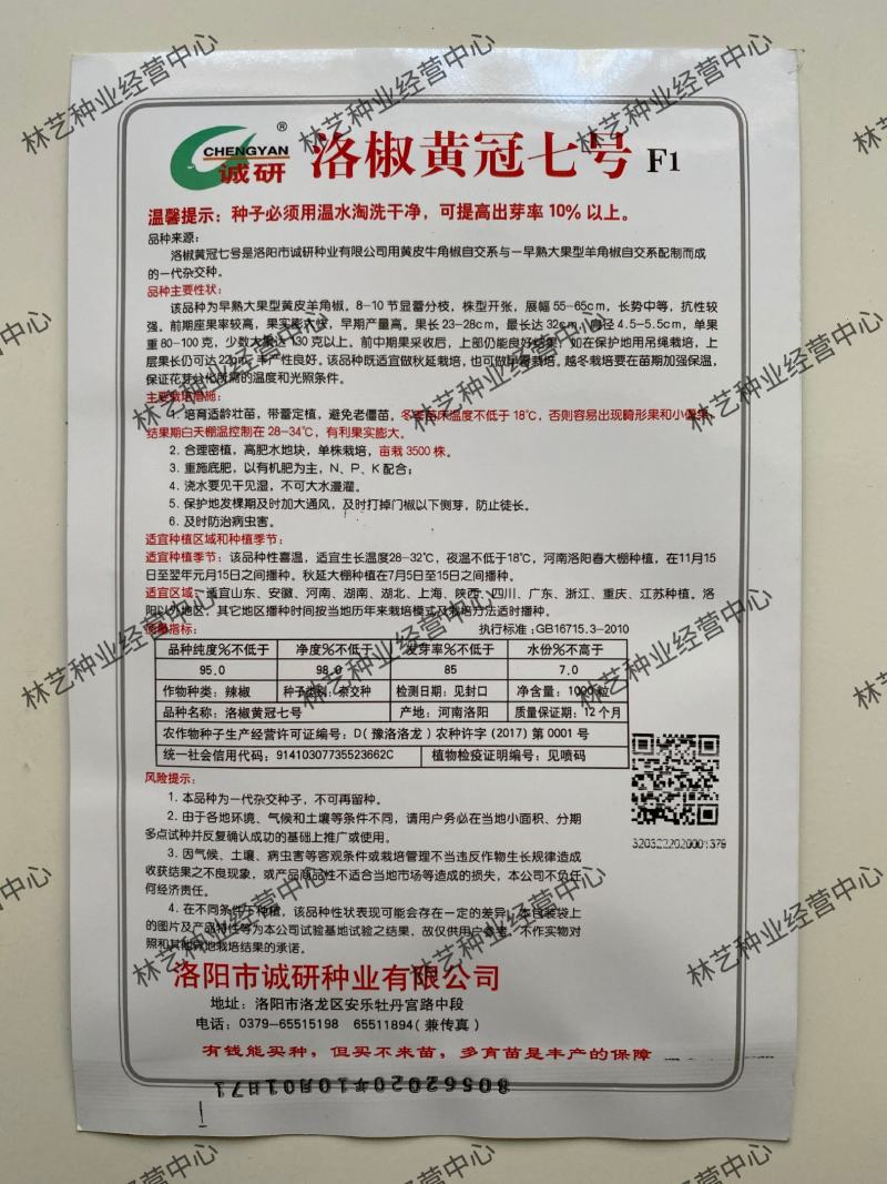 洛椒黄冠七号大果型羊角椒种子黄皮中辣耐热早熟高产辣椒籽