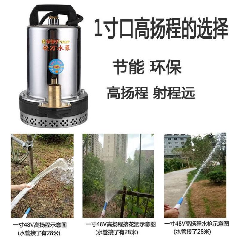 抽水泵48V高扬程直流潜水泵可插电瓶车直接使用农用水泵