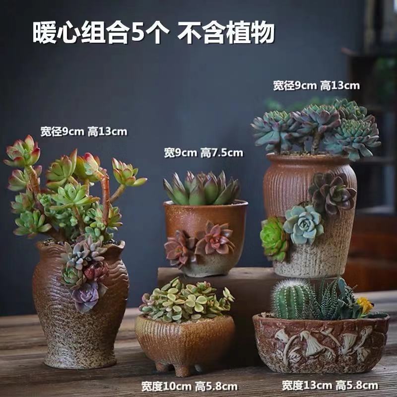 包邮多肉老桩花盆大小口径陶瓷粗陶透气创意大号多肉植物花盆